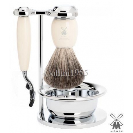 Set da barba Mühle manico bianco con ciotola