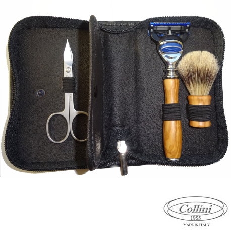 Set da Viaggio Collini1955 con Rasoio Fusion manico Olivo